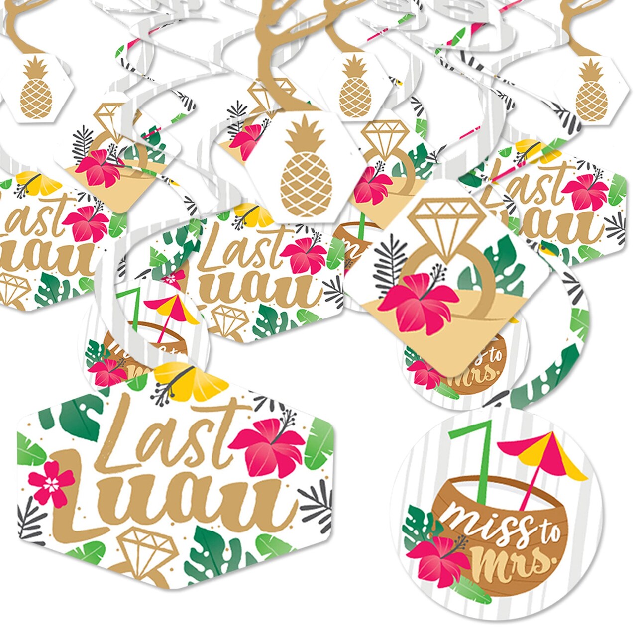 Big Dot of Happiness Last Luau - Tropical Bachelorette Party and Bridal Shower Hanging Decor - Party Decoration Swirls - Set of 40